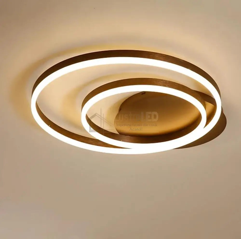 Lustra Led 160W Brown 2 Rings Telecomanda Ceiling Light Fixtures