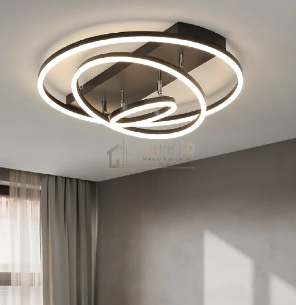 Lustra Led 160W Brown 3 Rings Reglabile Telecomanda Ceiling Light Fixtures