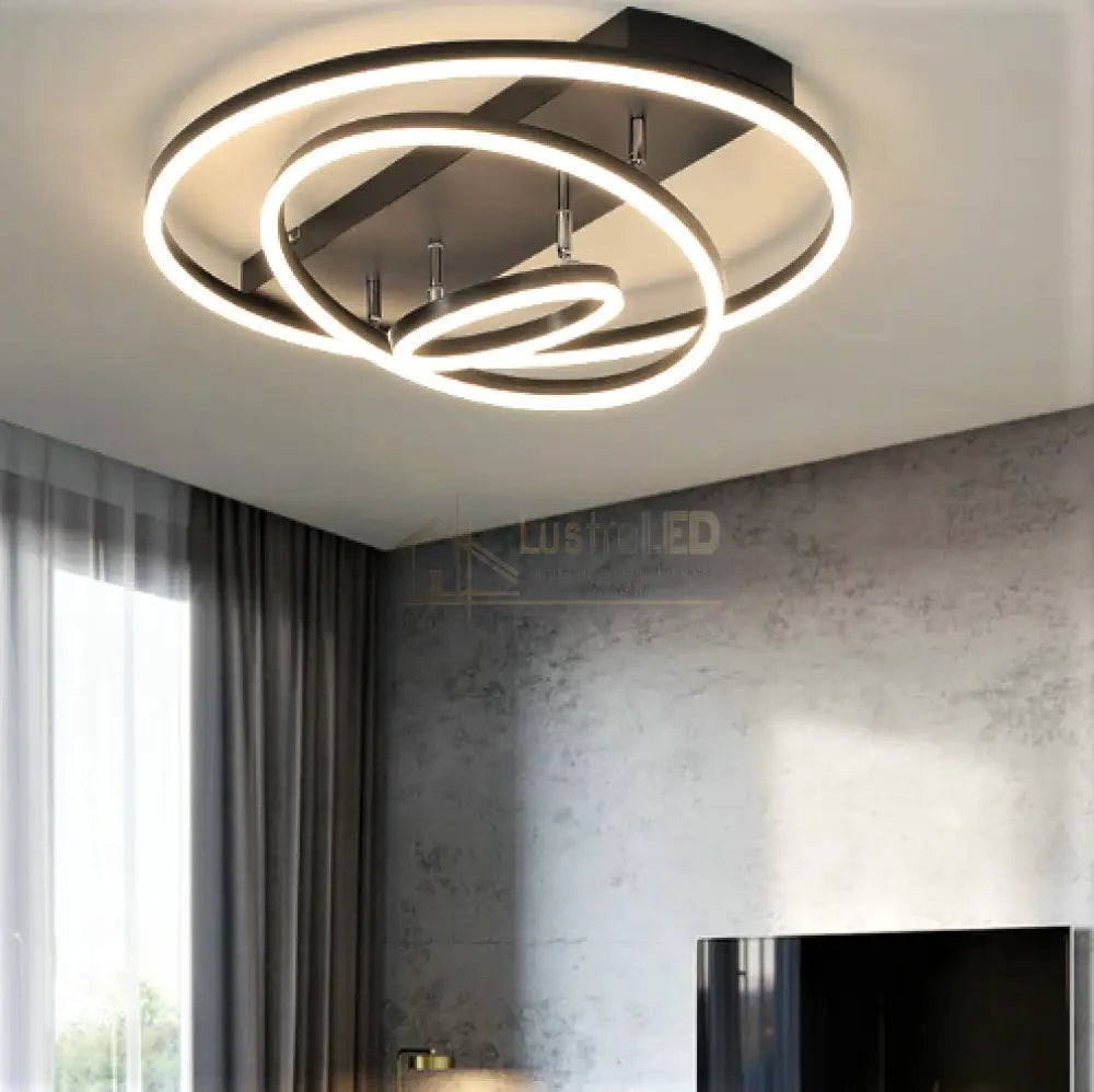 Lustra Led 160W Brown 3 Rings Reglabile Telecomanda Ceiling Light Fixtures