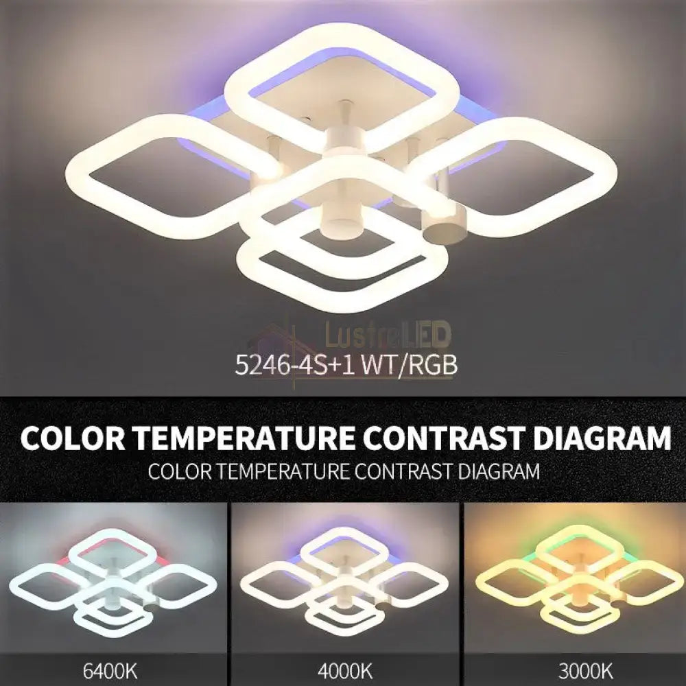 Lustra Led 172W Square 4 + 1 Rgb Smart Telecomanda Lighting Fixtures