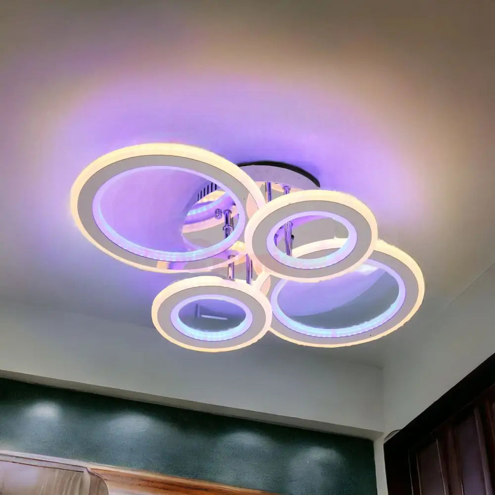 Lustra Led 176W 2 + 2 Circle Chrome Rgb-Mix Telecomanda Lighting Fixtures