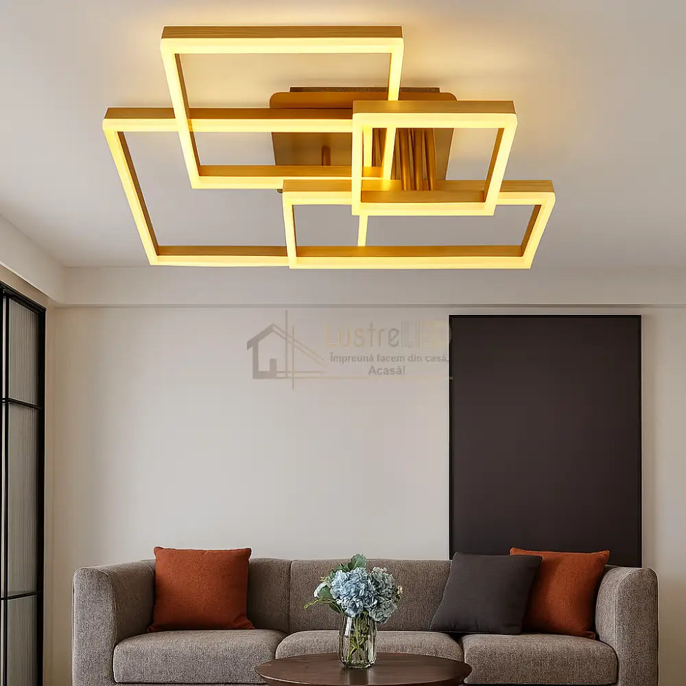Lustra LED 184W Straight Angles Gold Telecomanda Echivalent 800W lustreled.ro
