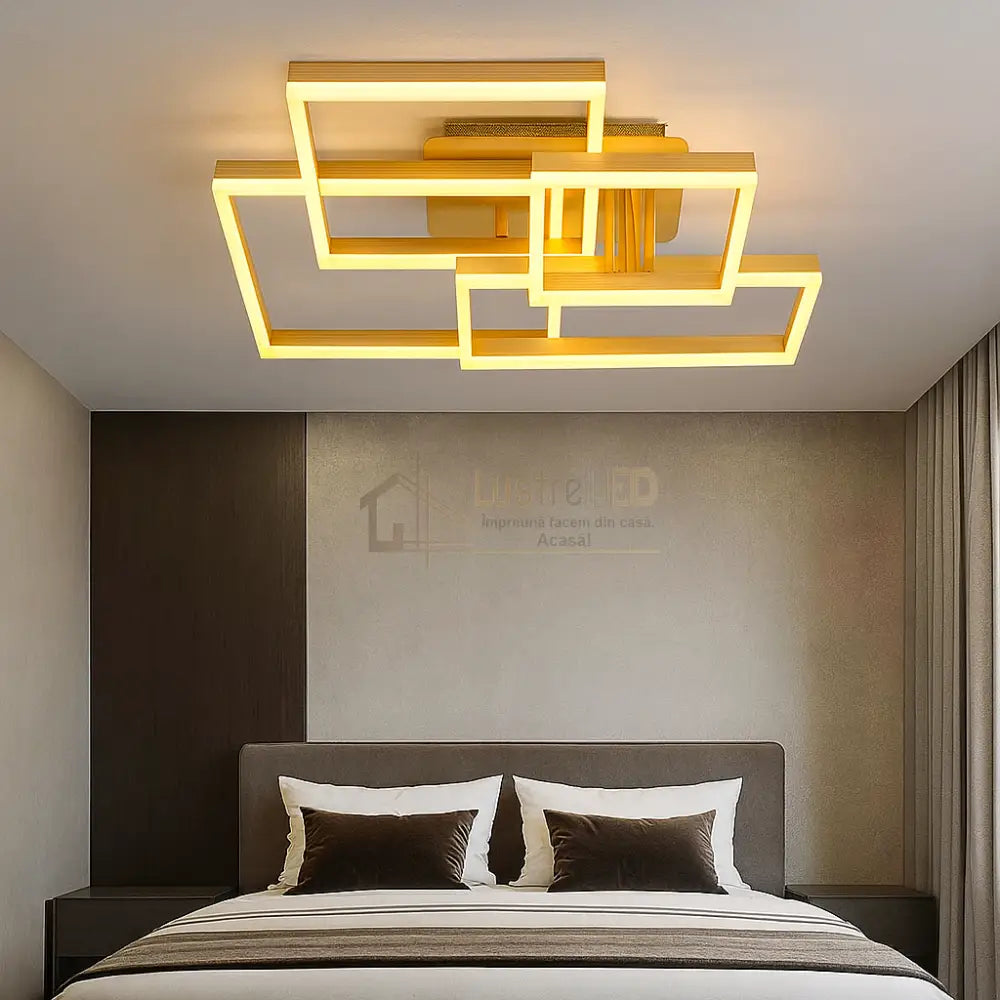 Lustra LED 184W Straight Angles Gold Telecomanda Echivalent 800W lustreled.ro