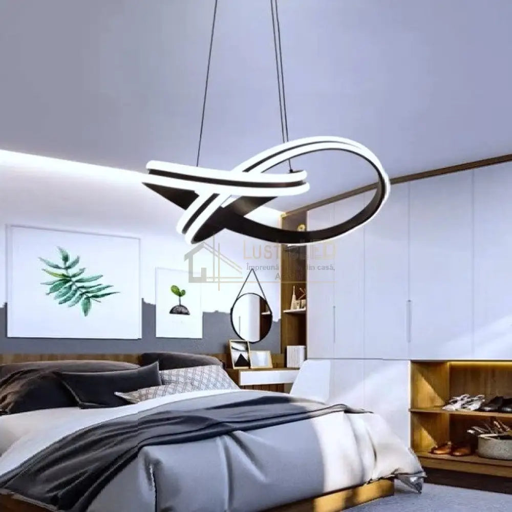 Lustra Led 192W Bianca Wenge 2 Segmente Telecomanda Echivalent 500W Lighting Fixtures