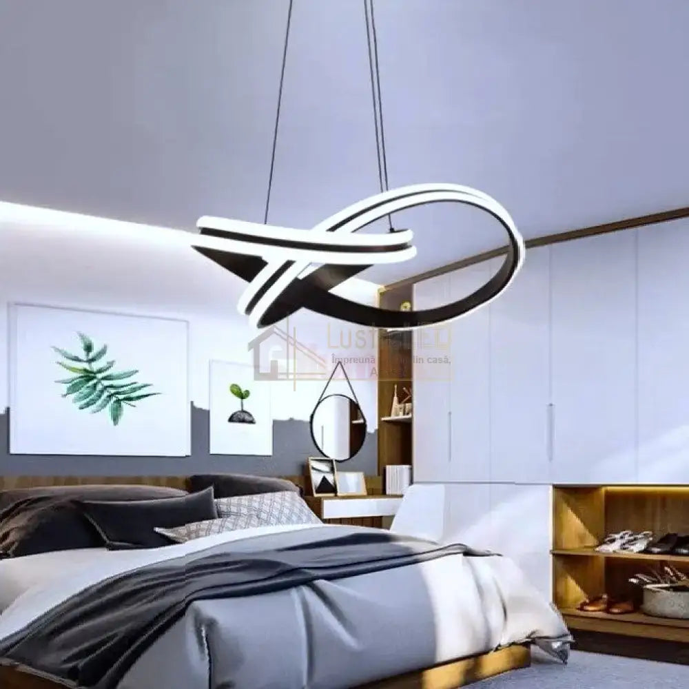 Lustra Led 192W Bianca Wenge 2 Segmente Telecomanda Echivalent 500W Lighting Fixtures