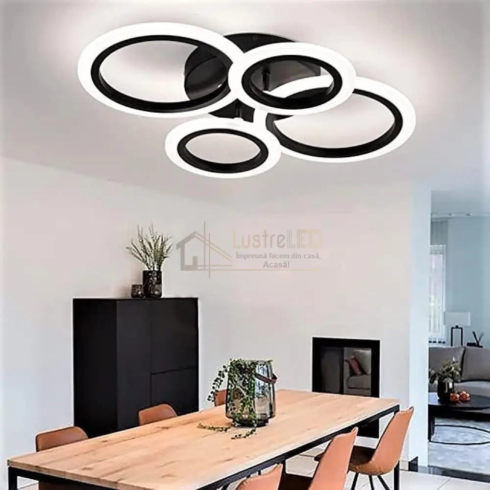 Lustra Led 2 + 2 Circle Black Echivalent 400W Telecomanda Lighting Fixtures