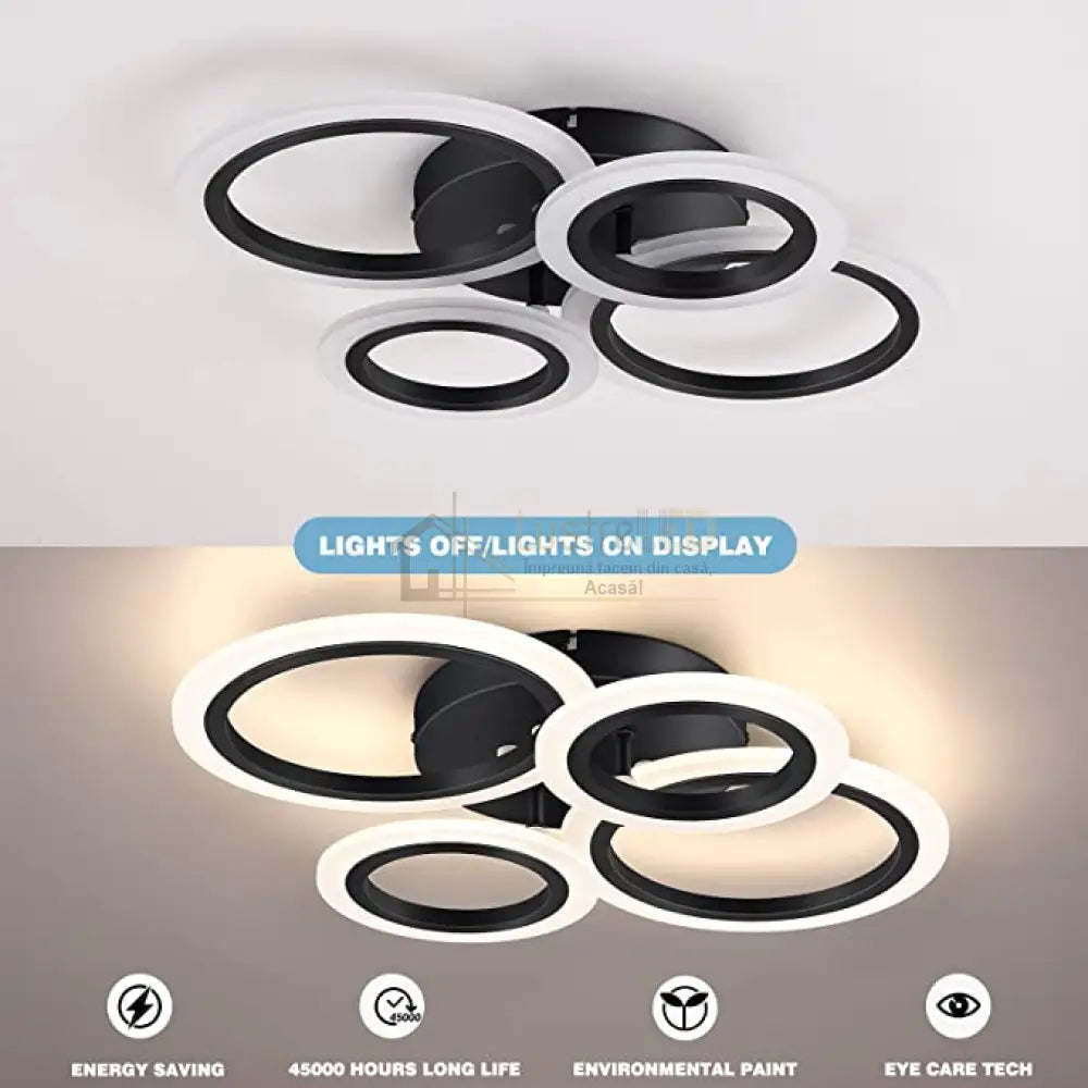 Lustra Led 2 + 2 Circle Black Echivalent 400W Telecomanda Lighting Fixtures