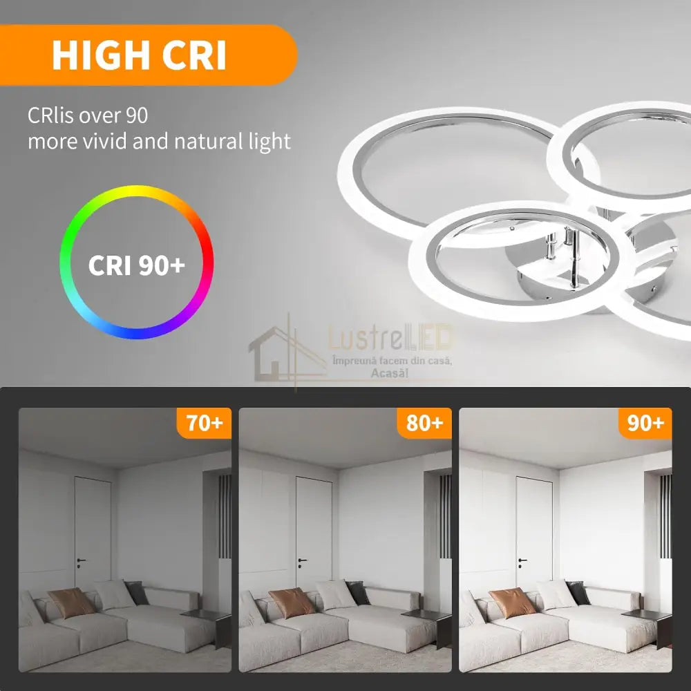 Lustra Led 2 + 2 Circle Chrome Echivalent 400W Telecomanda Lighting Fixtures
