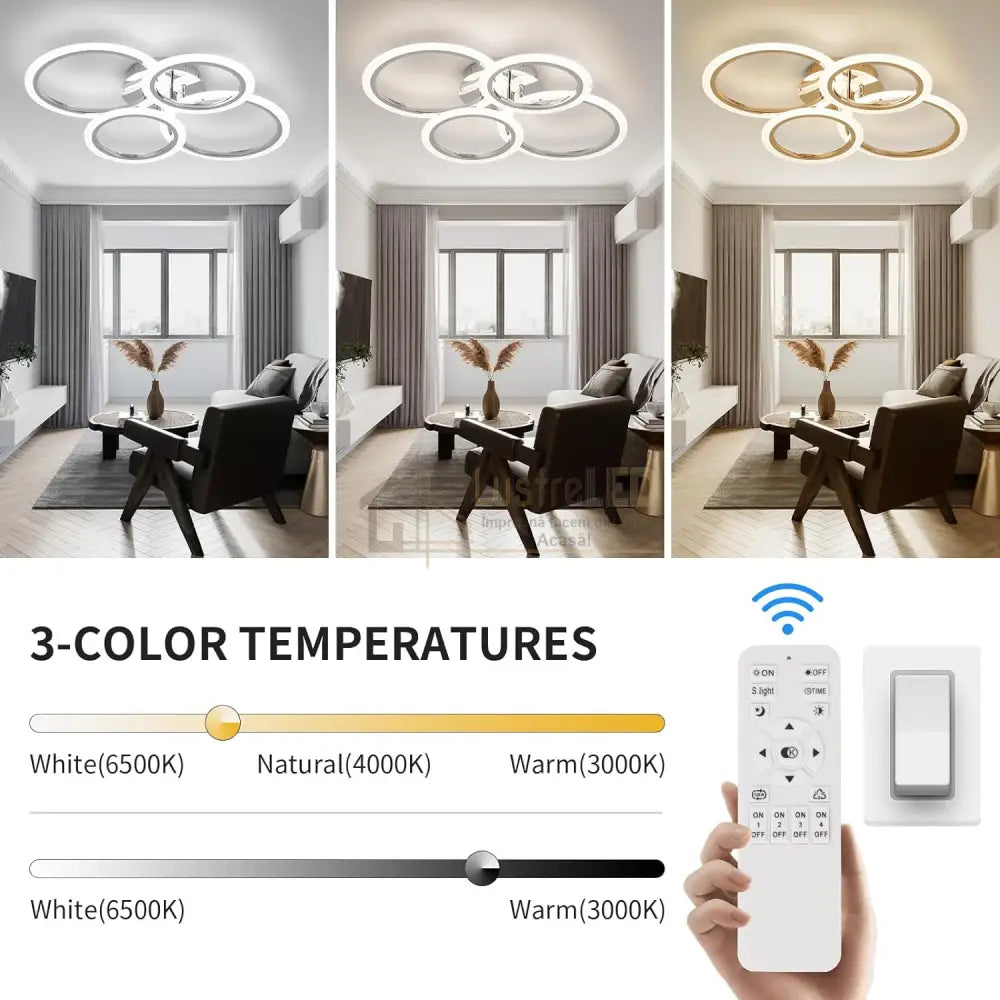 Lustra Led 2 + 2 Circle Chrome Echivalent 400W Telecomanda Lighting Fixtures