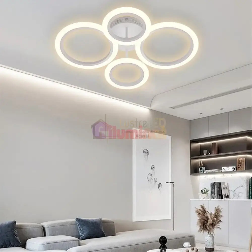 Lustra Led 2 + 2 Circle Design Alb Echivalent 400W Telecomanda Lighting Fixtures