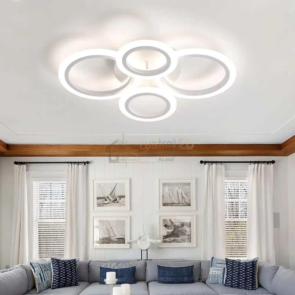 Lustra Led 2 + 2 Circle Design Alb Echivalent 400W Telecomanda Lighting Fixtures