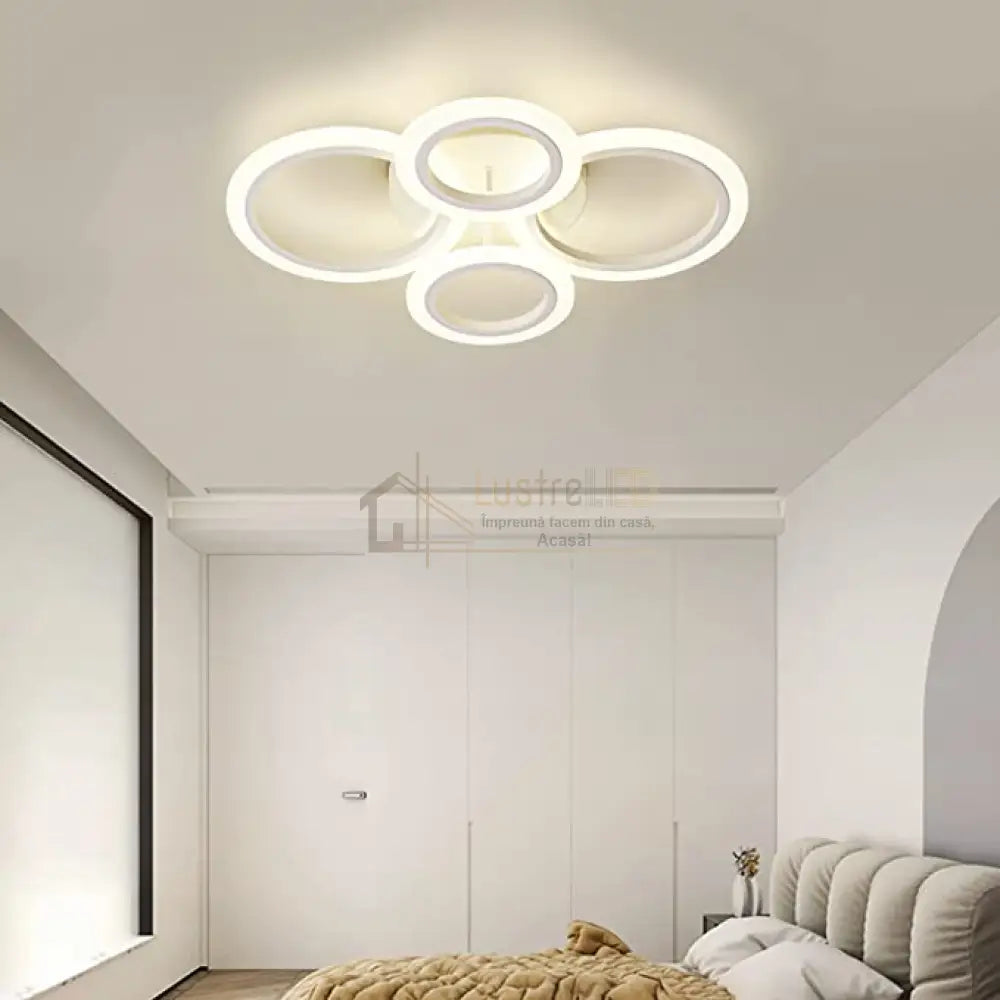 Lustra Led 2 + 2 Circle Design Alb Echivalent 400W Telecomanda Lighting Fixtures