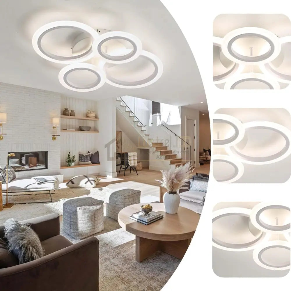 Lustra Led 2 + 2 Circle Design Alb Echivalent 400W Telecomanda Lighting Fixtures