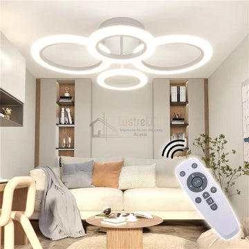 Lustra LED 2+2 CIRCLE Design Alb Echivalent 400W Telecomanda