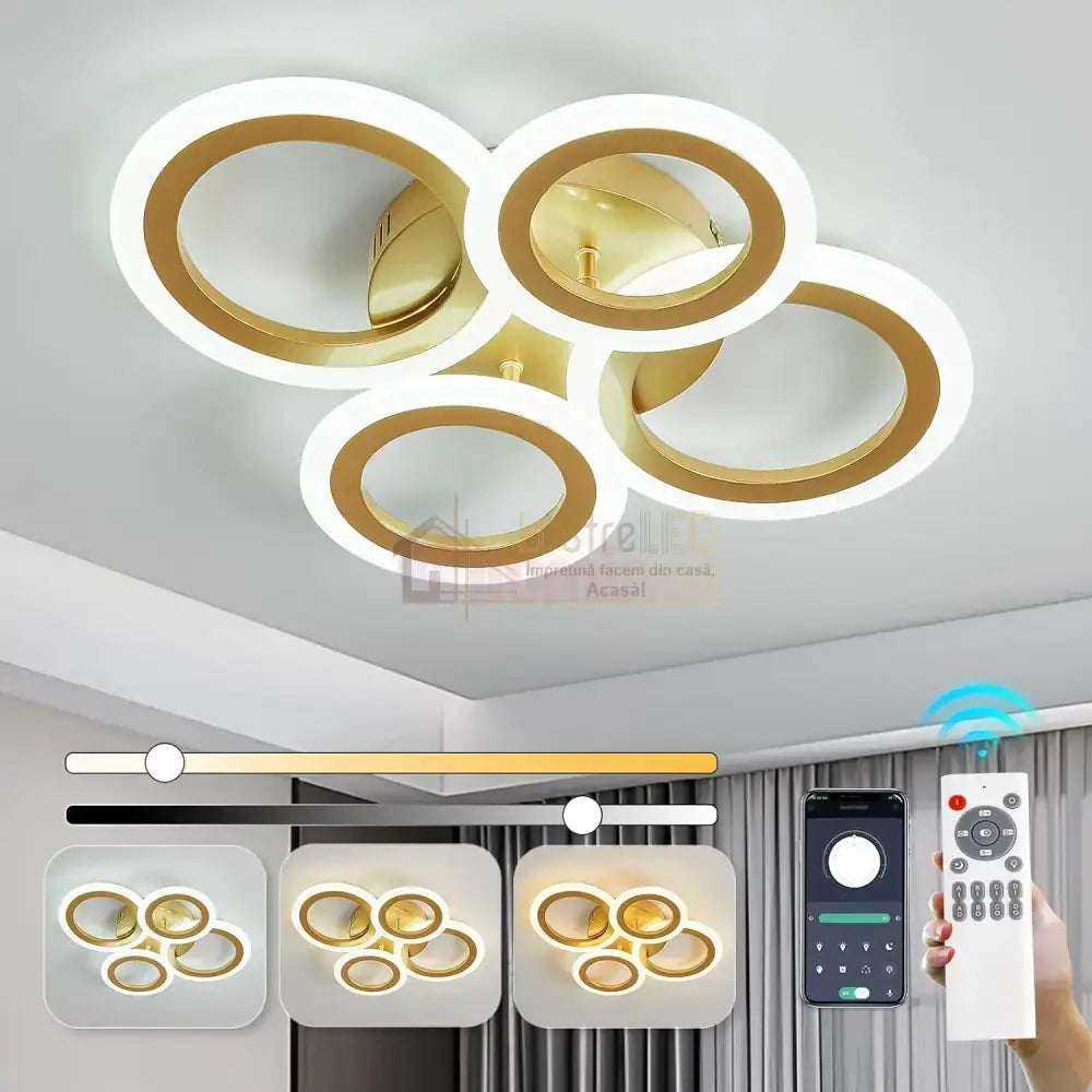 Lustra Led 2 + 2 Circle Gold Luxury Telecomanda Echivalent 400W Lighting Fixtures
