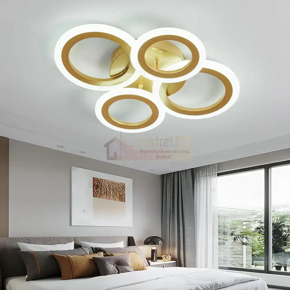 Lustra Led 2 + 2 Circle Gold Luxury Telecomanda Echivalent 400W Lighting Fixtures