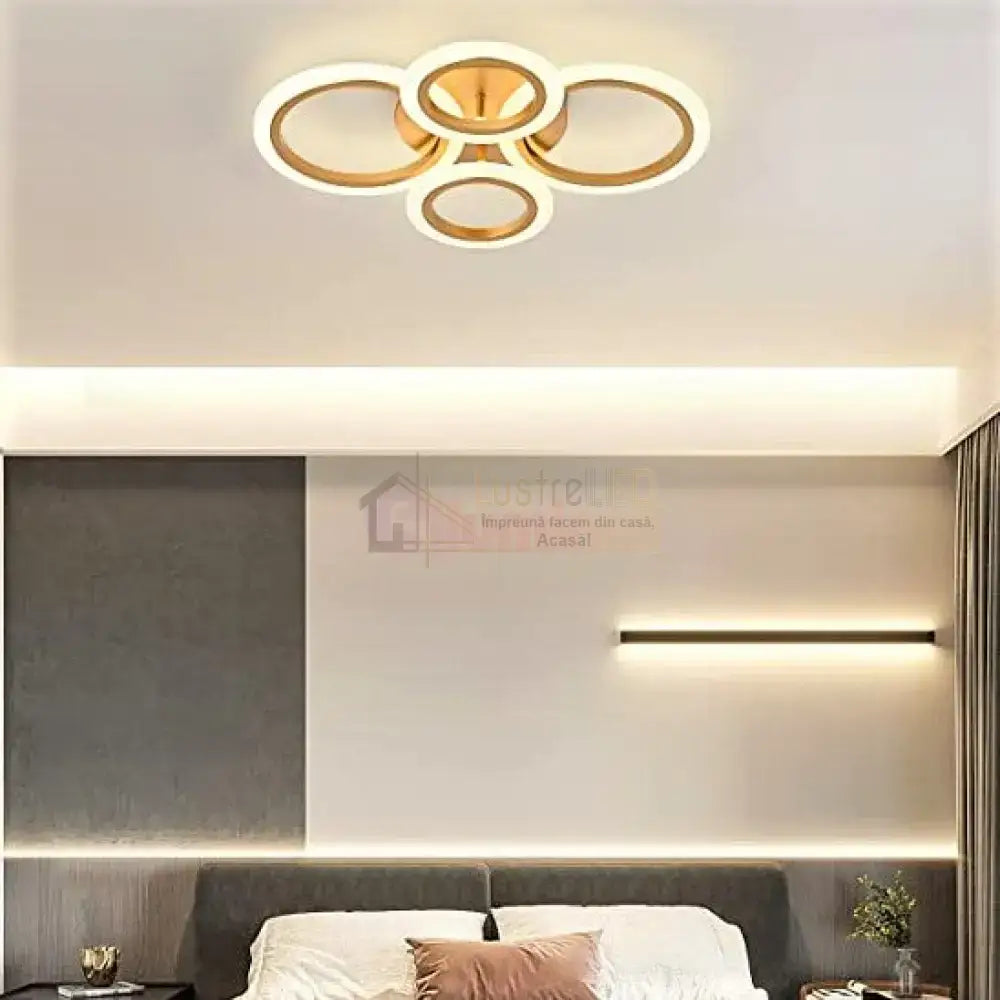 Lustra Led 2 + 2 Circle Gold Luxury Telecomanda Echivalent 400W Lighting Fixtures