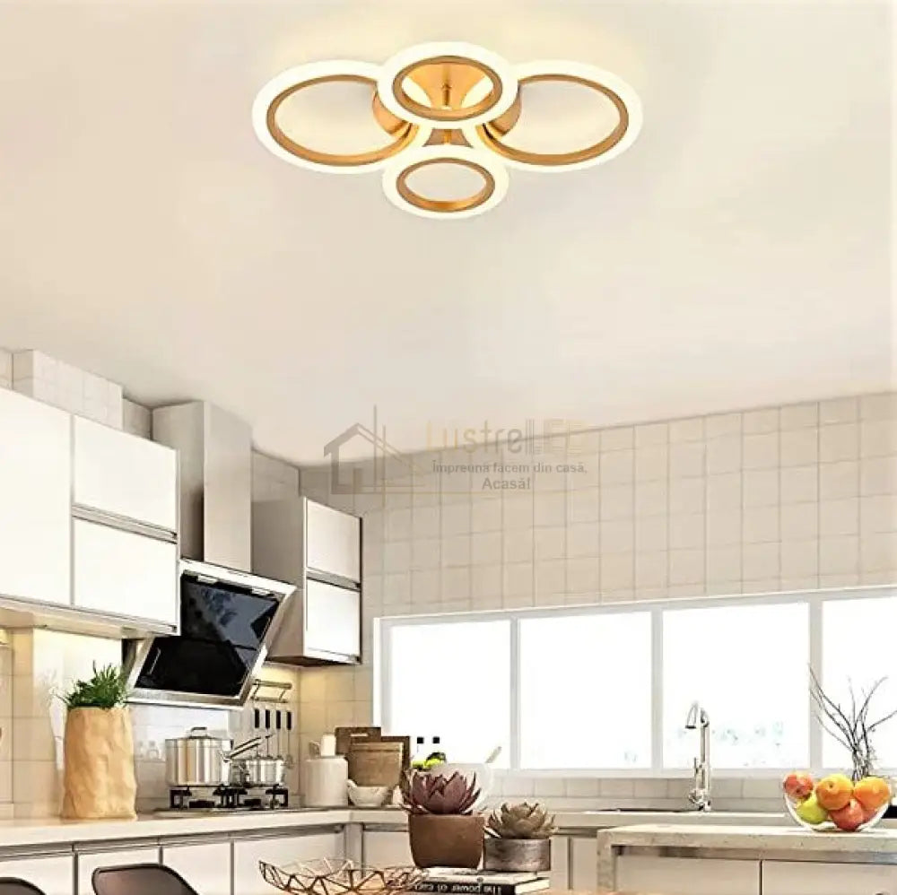 Lustra Led 2 + 2 Circle Gold Luxury Telecomanda Echivalent 400W Lighting Fixtures