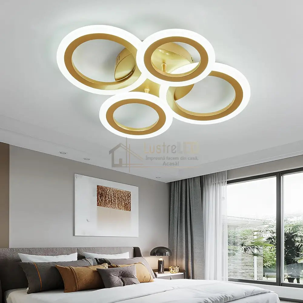 Lustra Led 2 + 2 Circle Gold Luxury Telecomanda Echivalent 400W Lighting Fixtures