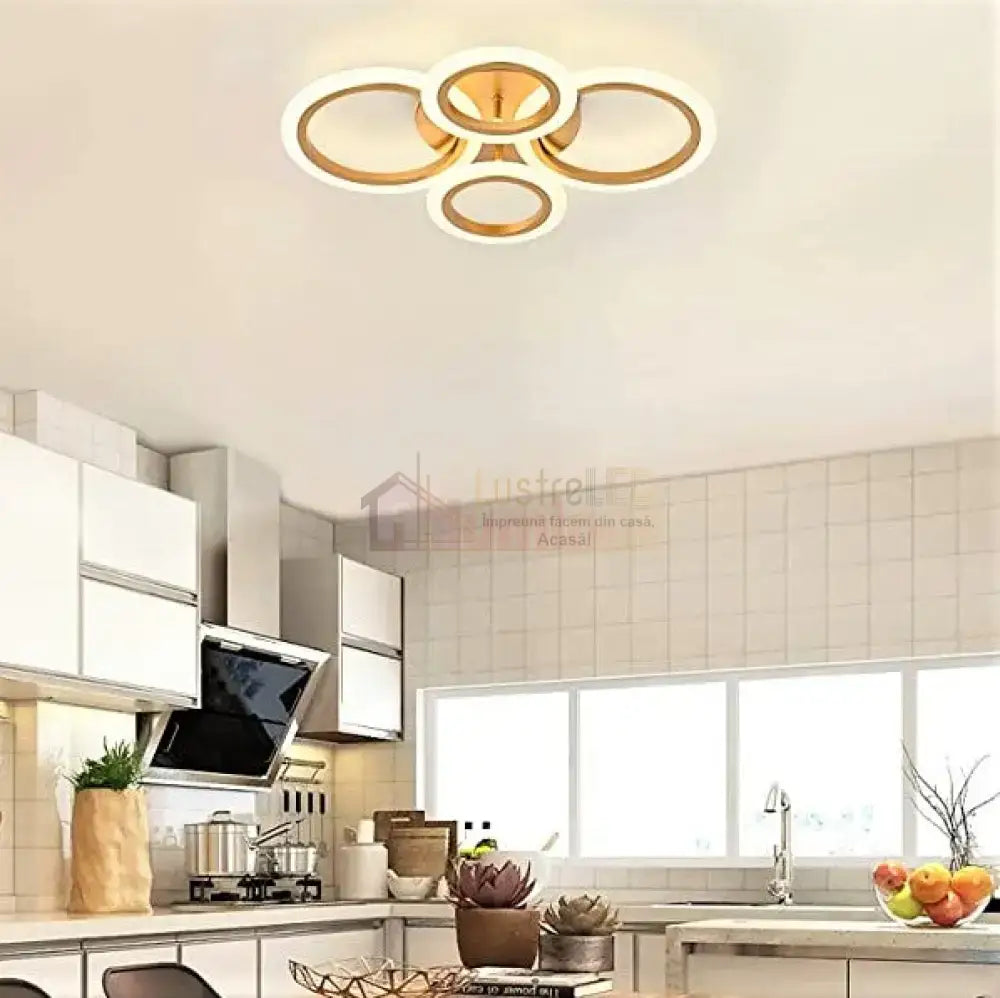 Lustra Led 2 + 2 Circle Gold Luxury Telecomanda Echivalent 400W Lighting Fixtures