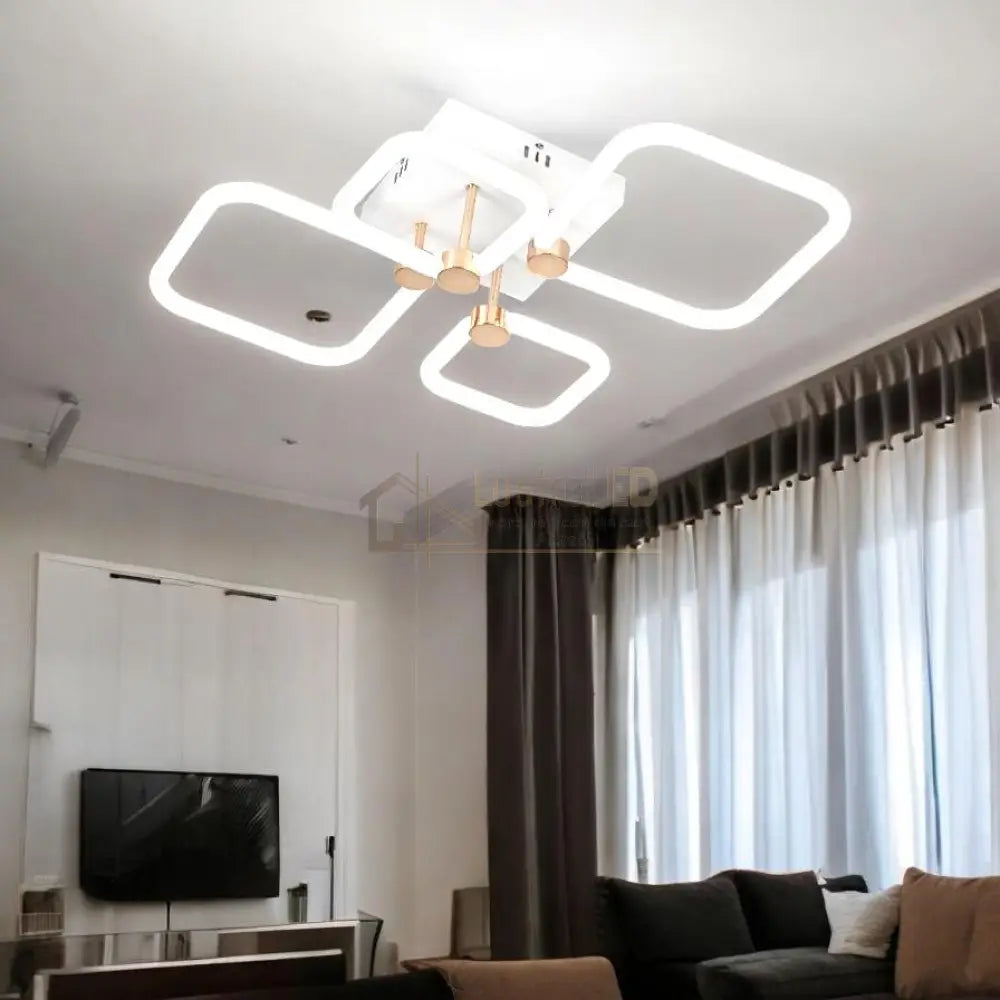 Lustra LED 2+2 DIAMOND Alb+Auriu Echivalent 400W Telecomanda lustreled.ro