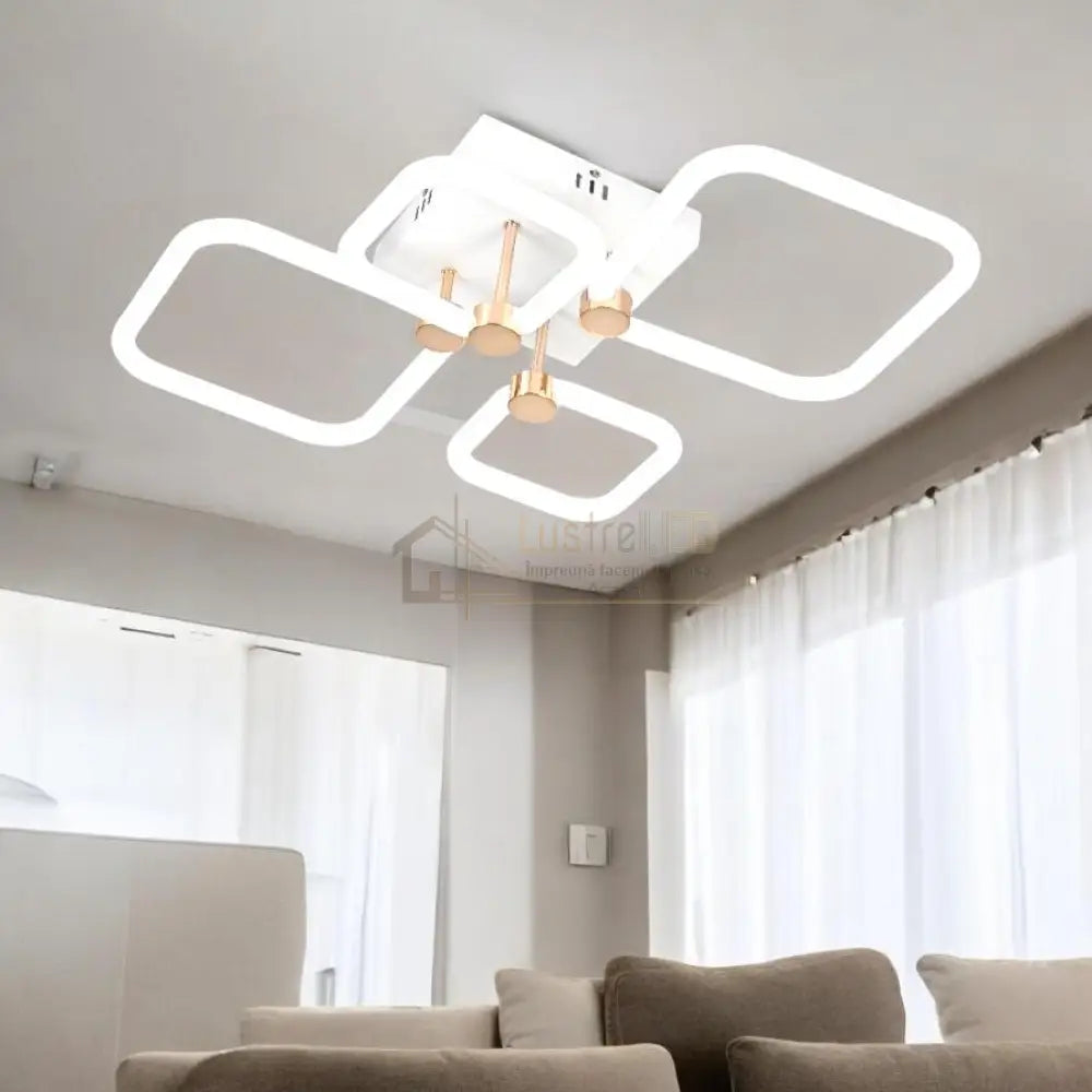 Lustra LED 2+2 DIAMOND Alb+Auriu Echivalent 400W Telecomanda lustreled.ro