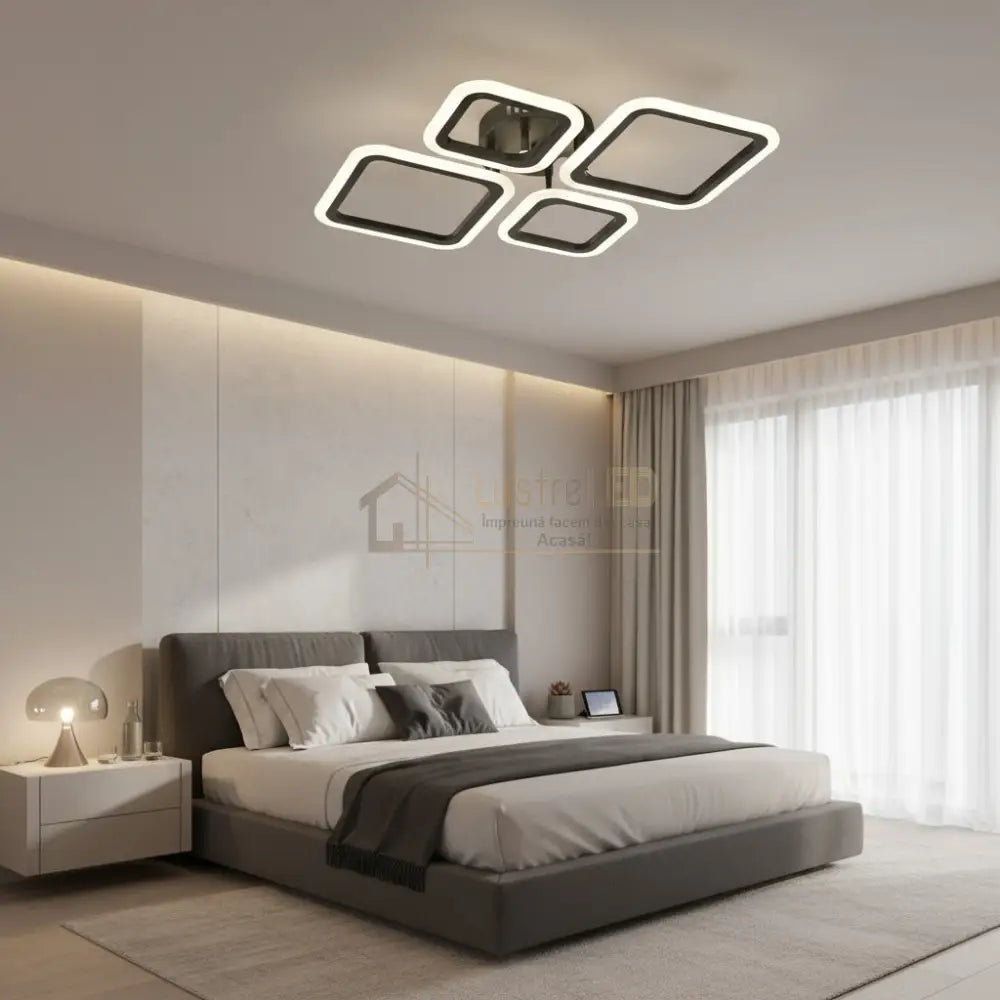 Lustra LED 2 + 2 DIAMOND Black Echivalent 350W Telecomanda Lighting Fixtures