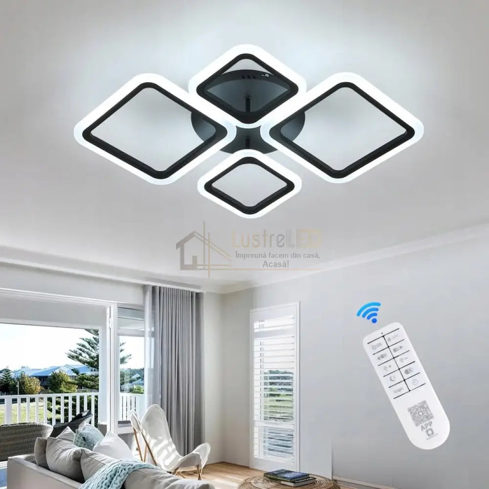 Lustra LED 2 + 2 DIAMOND Black Echivalent 350W Telecomanda Lighting Fixtures