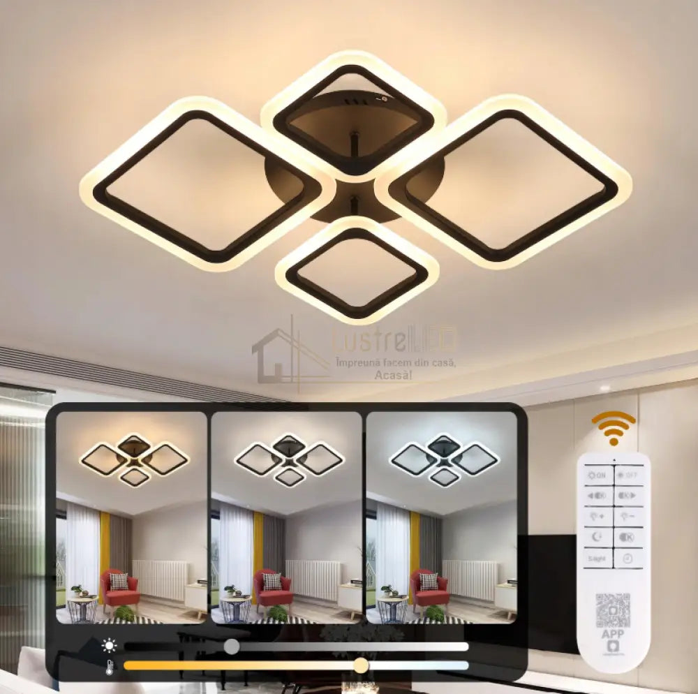 Lustra LED 2 + 2 DIAMOND Black Echivalent 350W Telecomanda Lighting Fixtures