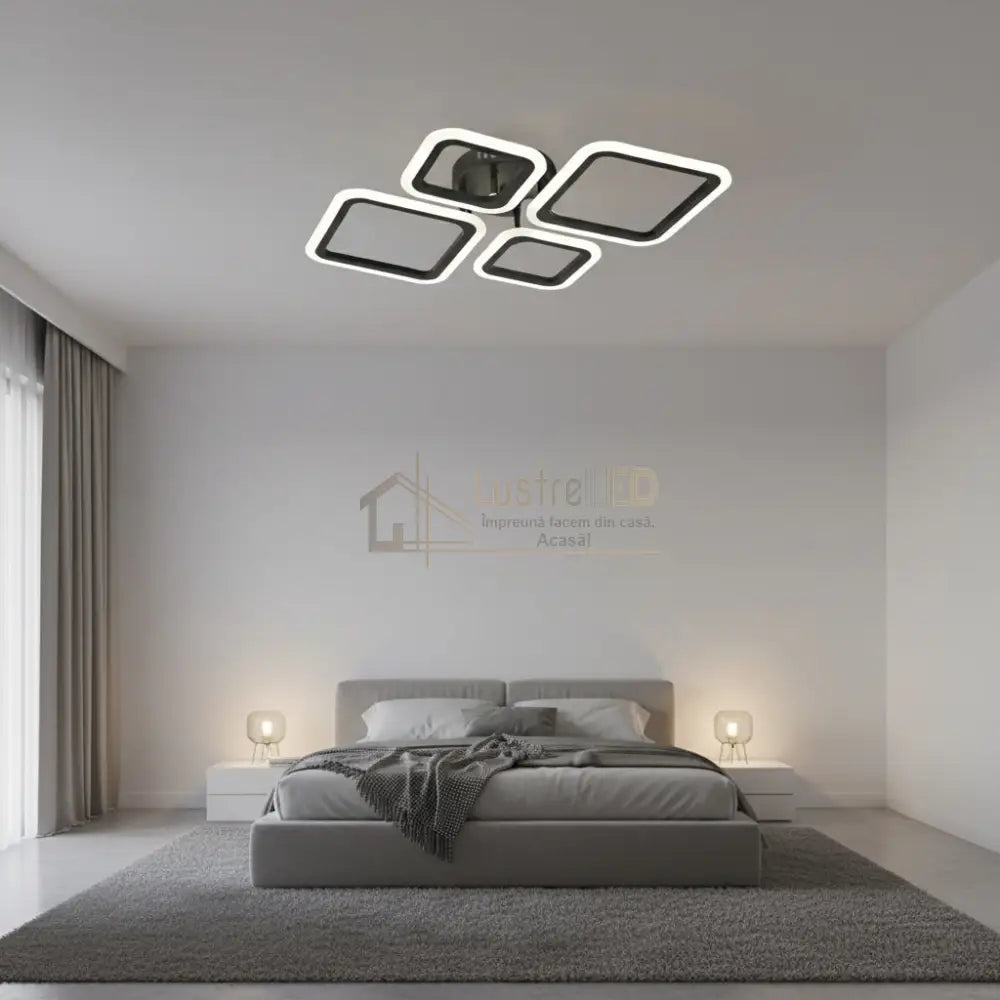 Lustra LED 2 + 2 DIAMOND Black Echivalent 350W Telecomanda Lighting Fixtures