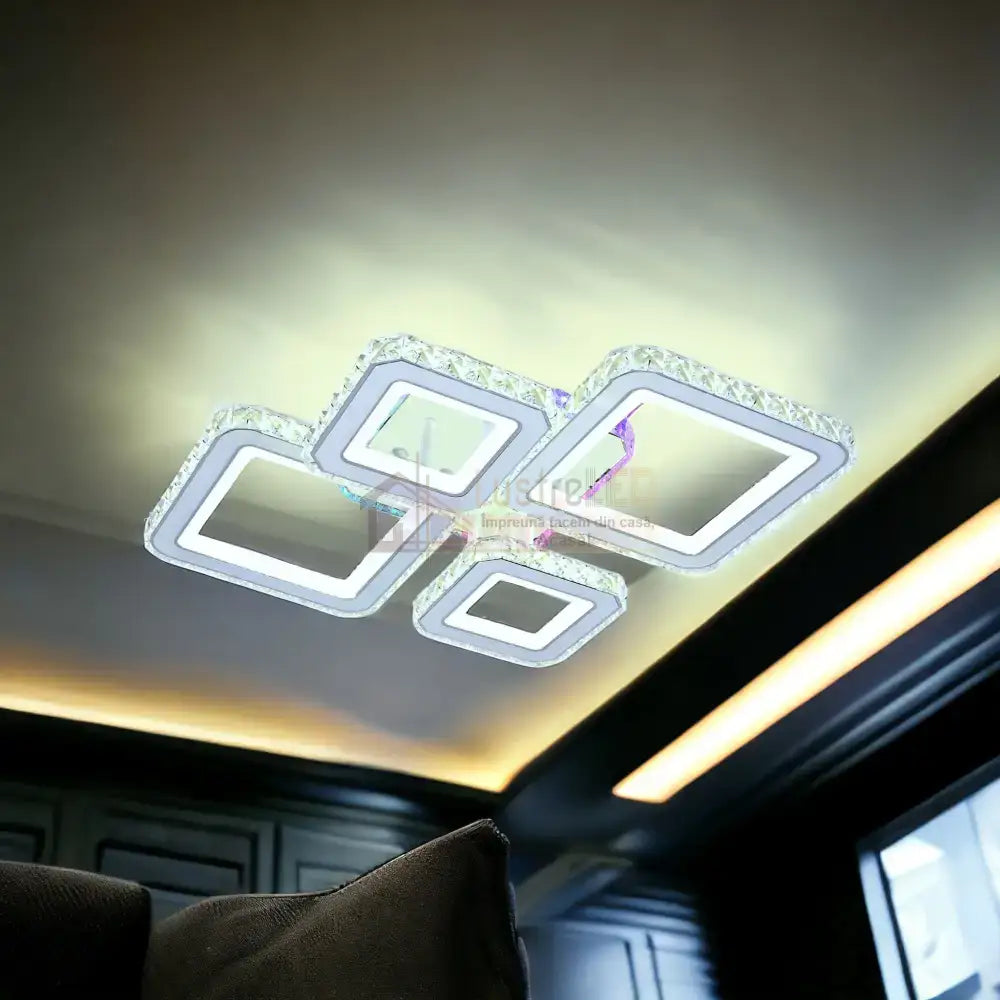 Lustra Led 2 + 2 Diamond Rgb Alb Cristal Echivalent 400W Lighting Fixtures