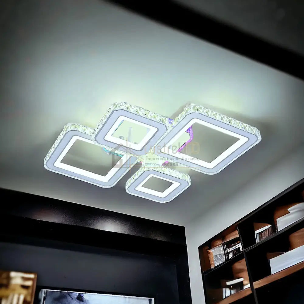 Lustra Led 2 + 2 Diamond Rgb Alb Cristal Echivalent 400W Lighting Fixtures