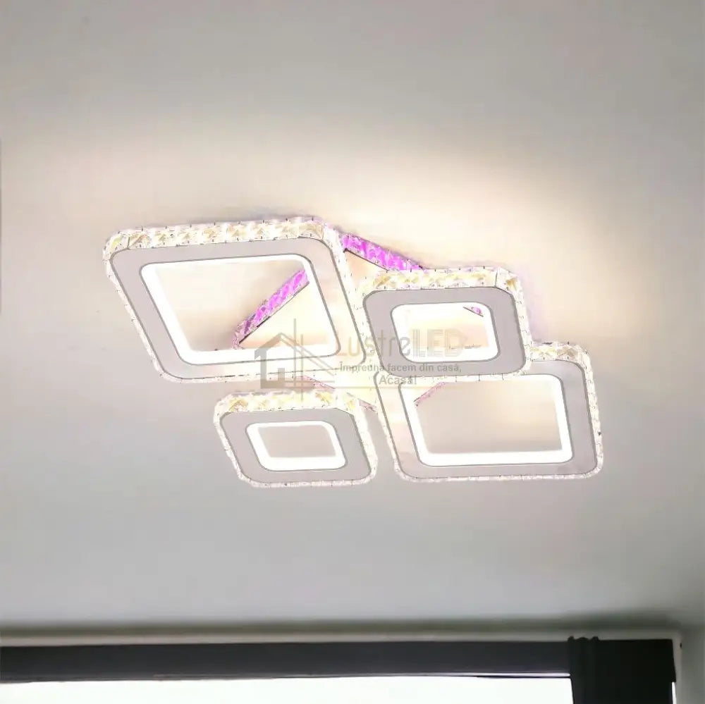 Lustra Led 2 + 2 Diamond Rgb Alb Cristal Echivalent 400W Lighting Fixtures