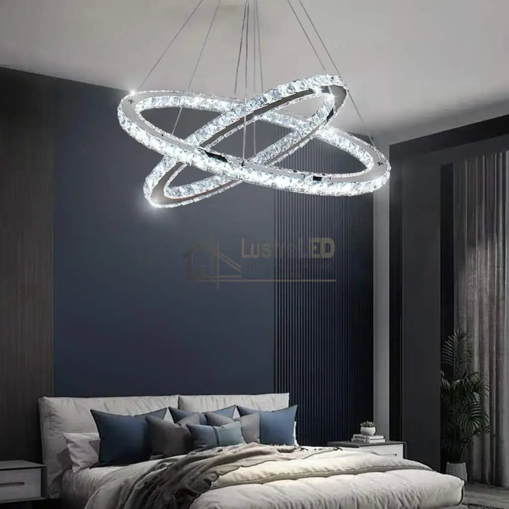 Lustra Led 96W Cristal Slim 2 Segmente Telecomanda Ceiling Light Fixtures