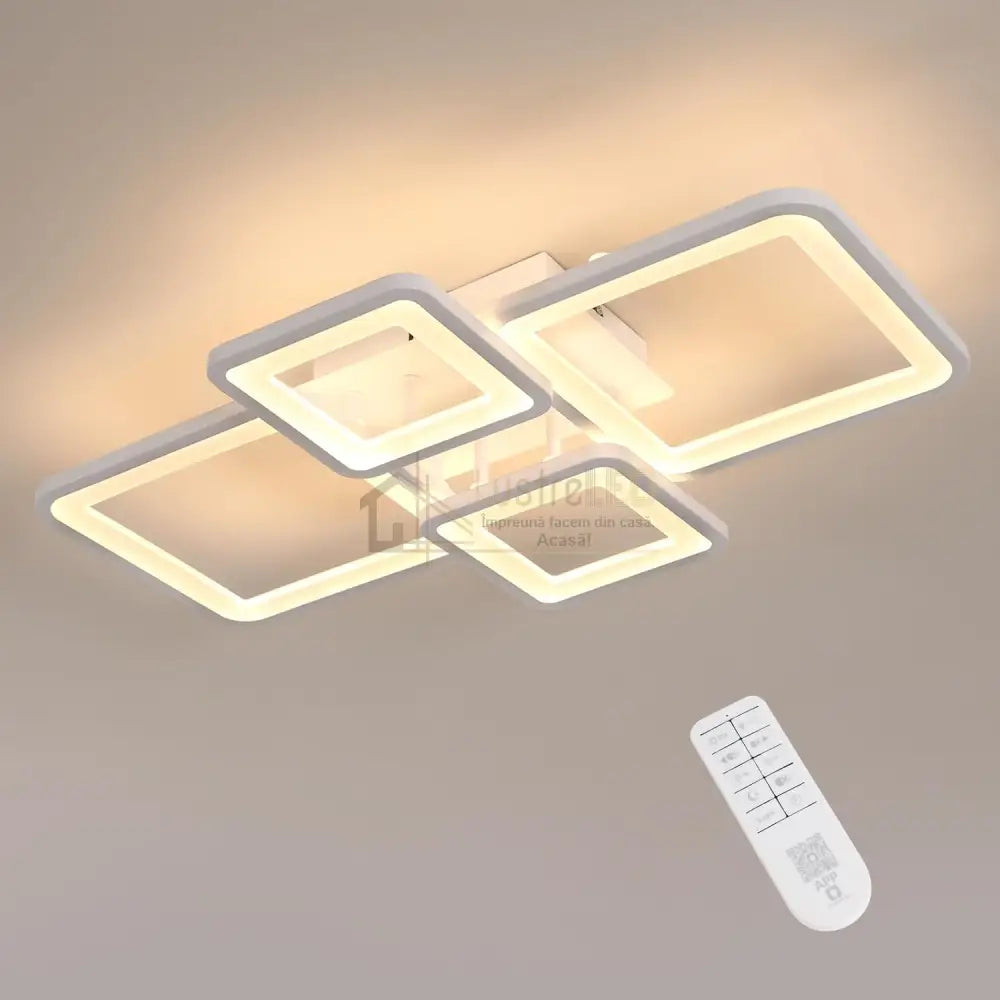 Lustra Led 2 + 2 Square Alb Echivalent 500W Telecomanda Lighting Fixtures