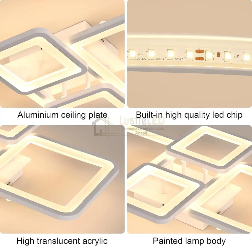 Lustra Led 2 + 2 Square Alb Echivalent 500W Telecomanda Lighting Fixtures