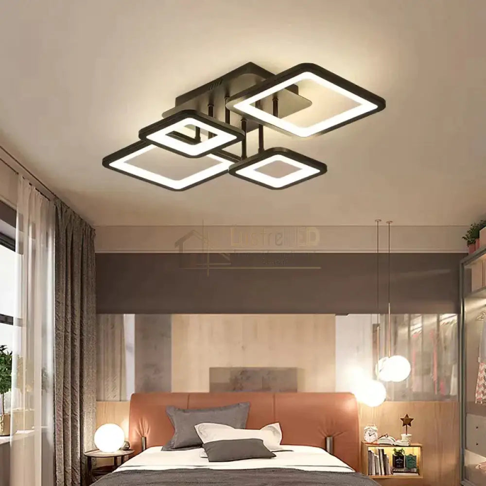 Lustra Led 2 + 2 Square Black Telecomanda Echivalent 500W Lighting Fixtures