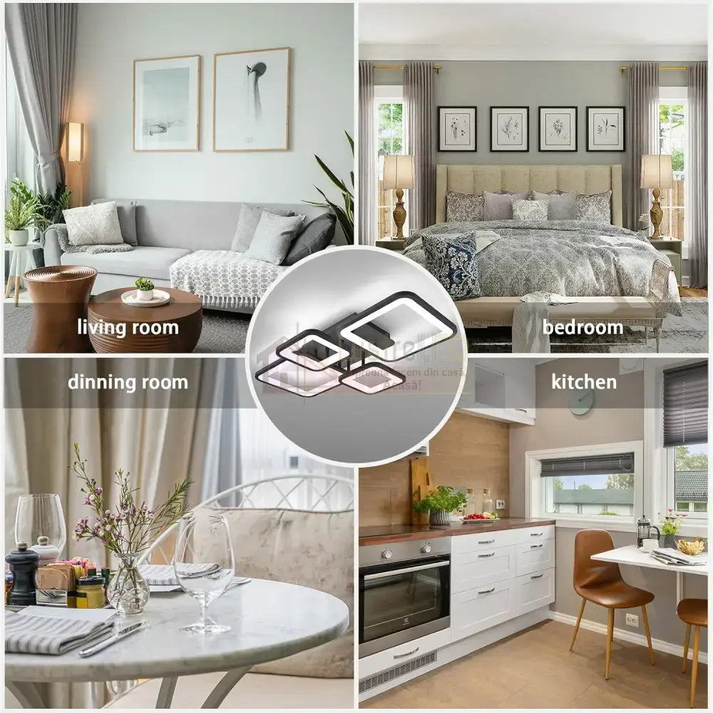 Lustra Led 2 + 2 Square Black Telecomanda Echivalent 500W Lighting Fixtures