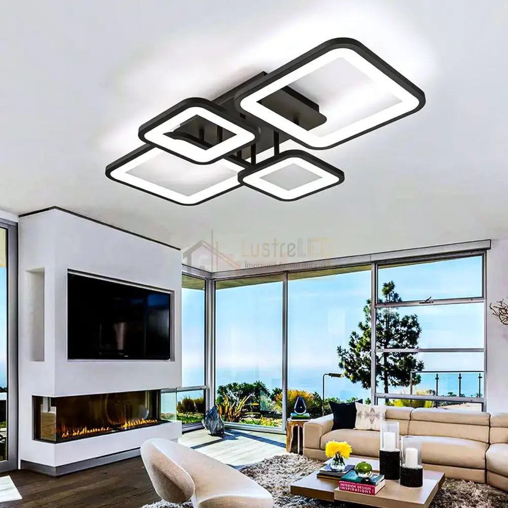 Lustra Led 2 + 2 Square Black Telecomanda Echivalent 500W Lighting Fixtures