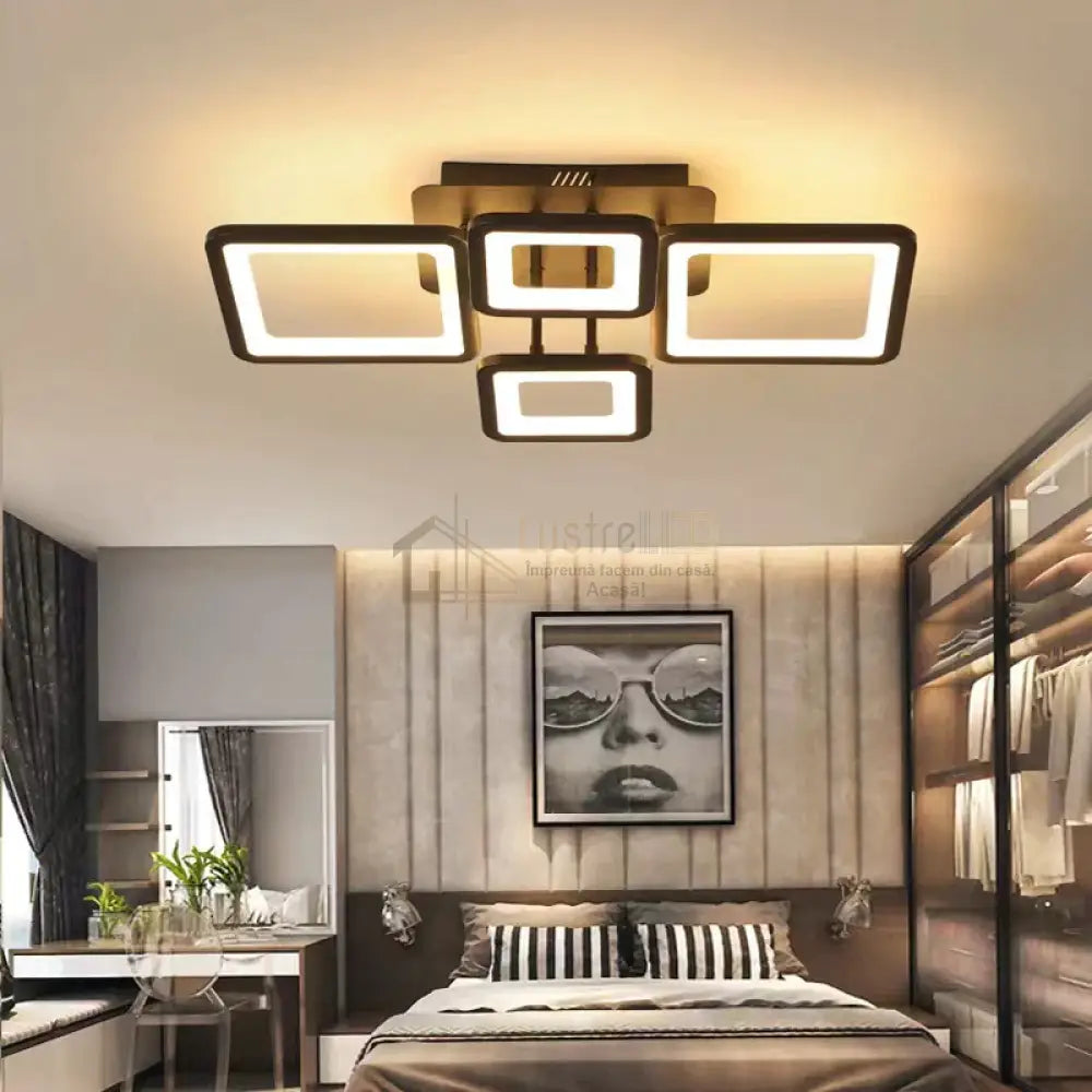 Lustra Led 128W 2 + 2 Square Brown Telecomanda Echivalent 500W Lighting Fixtures