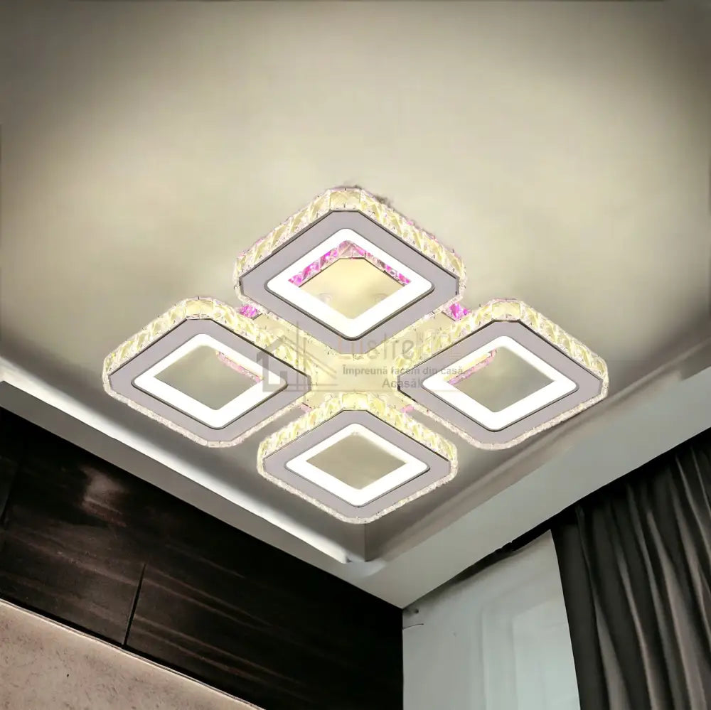 Lustra Led 2 + 2 Square Cristal Alba Rgb Echivalent 500W Lighting Fixtures