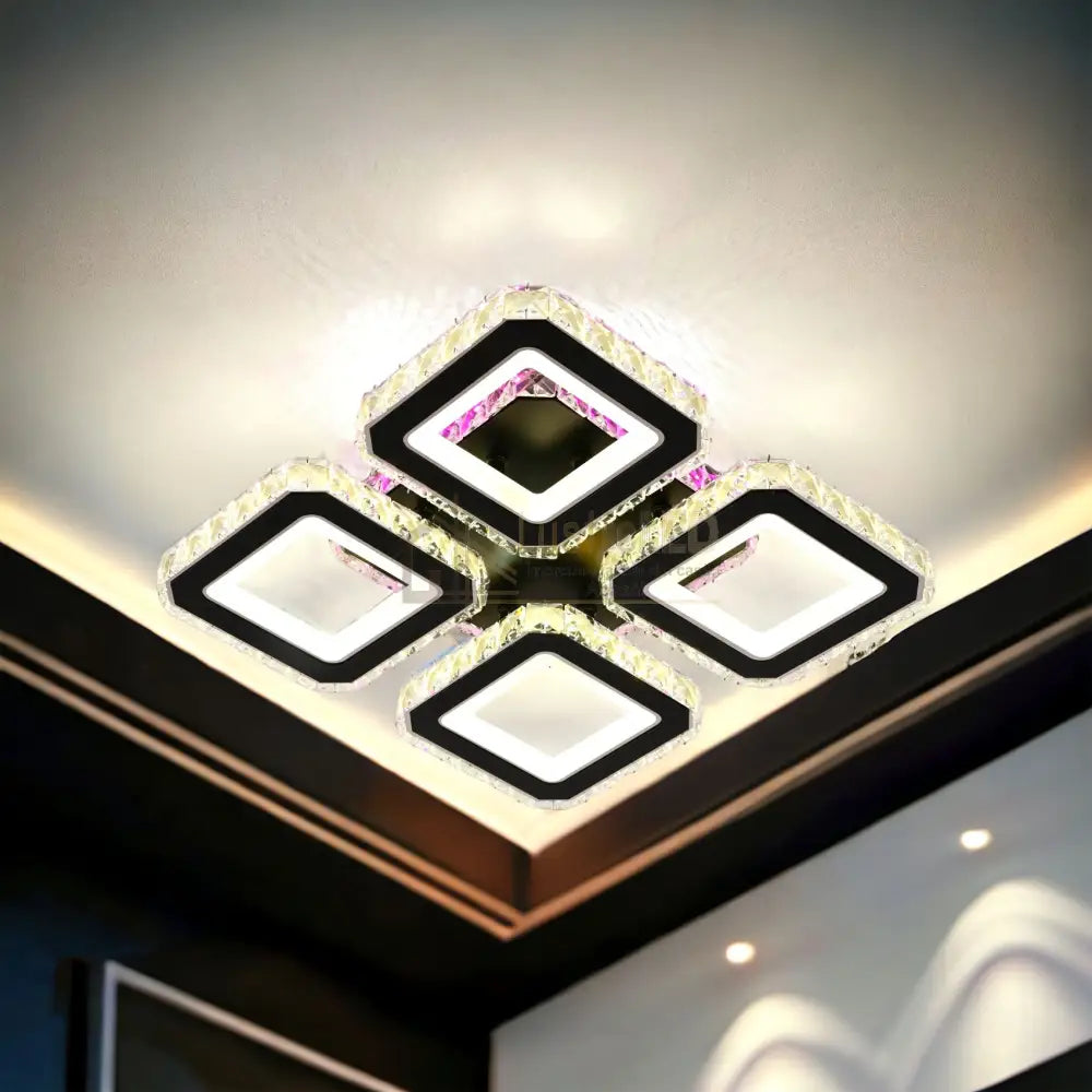Lustra Led 2 + 2 Square Cristal Black Rgb Echivalent 500W Lighting Fixtures