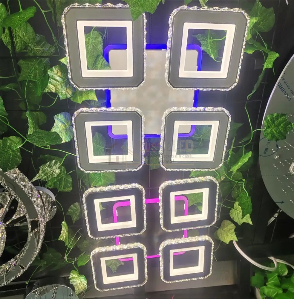 Lustra Led 2 + 2 Square Cristal Black Rgb Echivalent 500W Lighting Fixtures