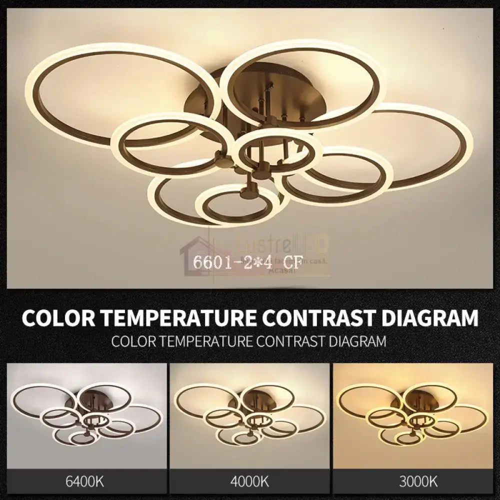 Lustra Led 228W 4 + 4 Circle Gigant Design Brown Telecomanda Lighting Fixtures