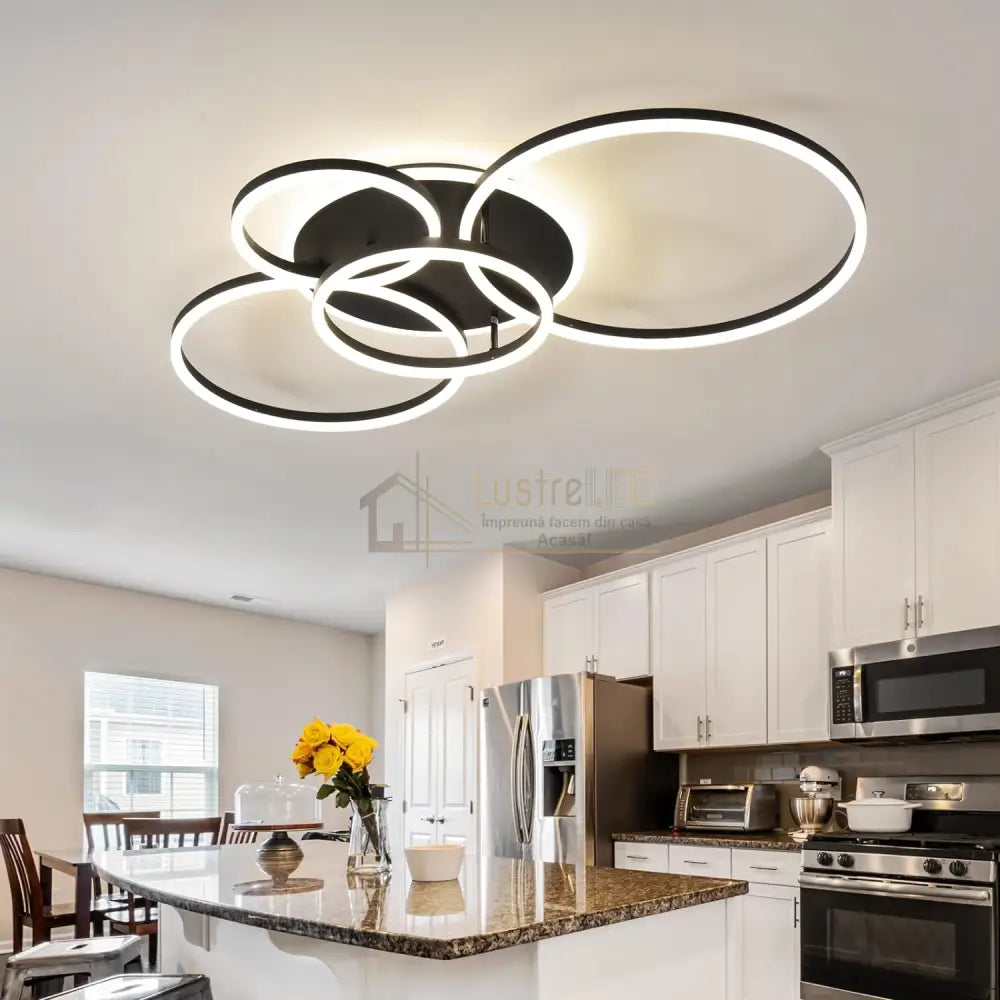 Lustra Led 234W Circle Black Luxury Echivalent 1200W Telecomanda Lighting Fixtures