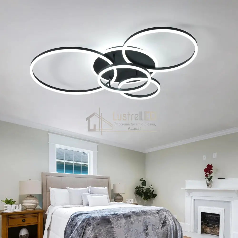 Lustra Led 234W Circle Black Luxury Echivalent 1200W Telecomanda Lighting Fixtures