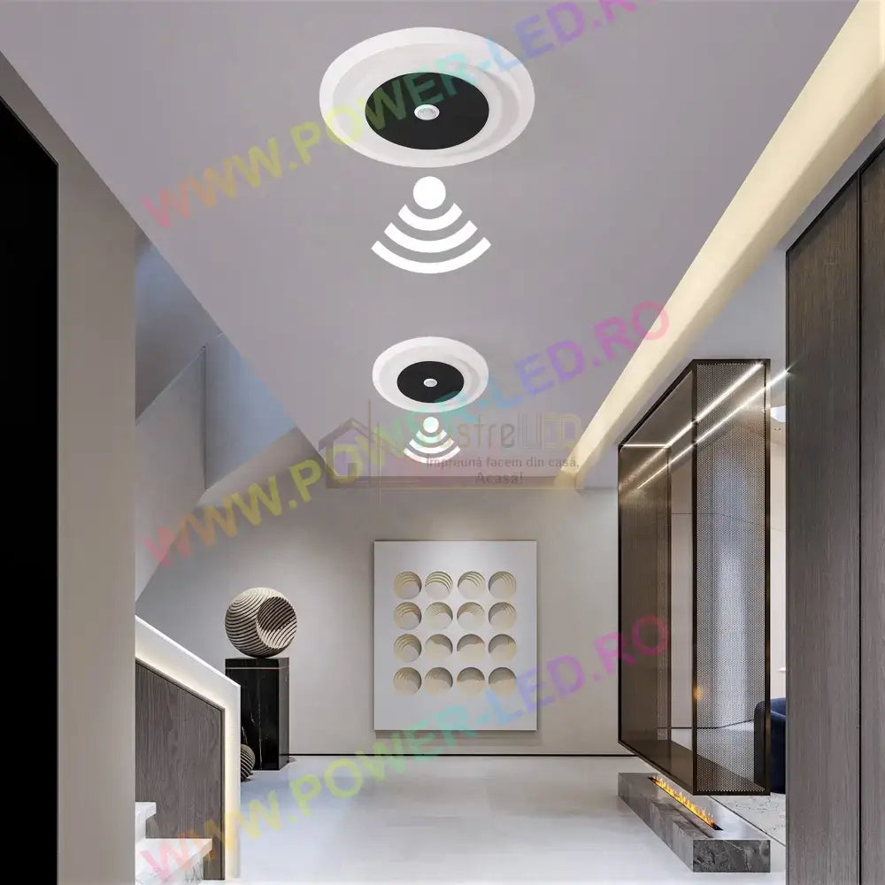 Lustra Led 24W Rotunda Neagra Cu Senzor Miscare Echivalent 150W Lighting Fixtures