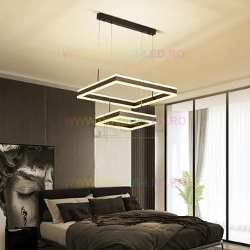 Lustra Led 256W Cassandra Square Black 2 Segmente Telecomanda Chandeliers