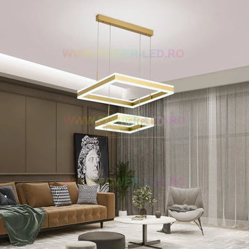 Lustra LED 256W CASSANDRA Square Gold Telecomanda Echivalent 800W