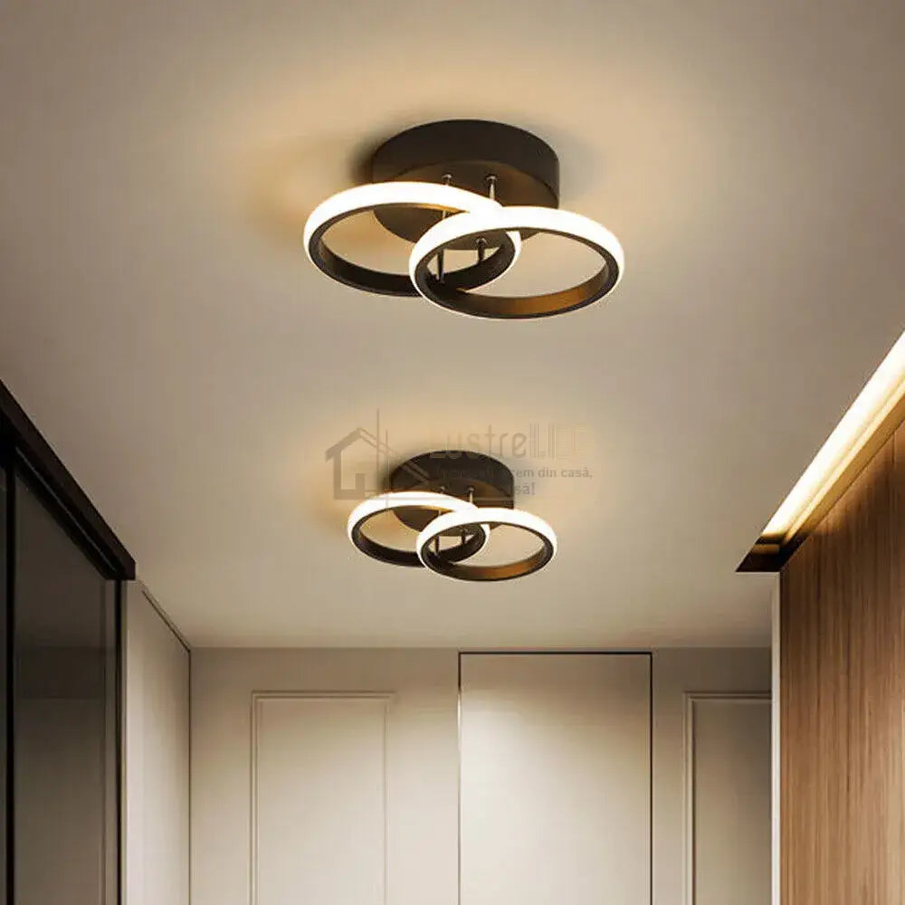 Lustra Led 28W Double Ring Negru Echivalent 150W Lighting Fixtures